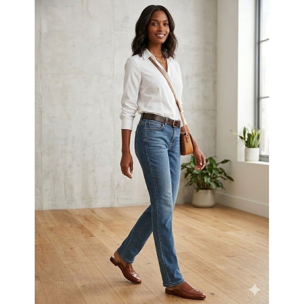 Ellen Tracy Denim The Straight Jeans Medium Wash Blue Womens Size 2 Mid Rise